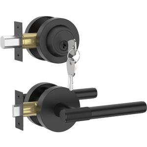 Asidrama Premium Black Zinc-Alloy Front Door Lock Set: Double Cylinder Deadbolt, Heavy Duty Security Handleset for Left/Right Exterior Doors, Universal Entry Locks (1 Pack)