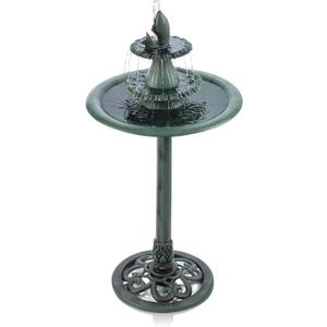 Alpine Corporation 40" Tall Outdoor 3 Tier Pedestal Water Fountain with Vintage Birdbath Accent, Garden Decor, Green