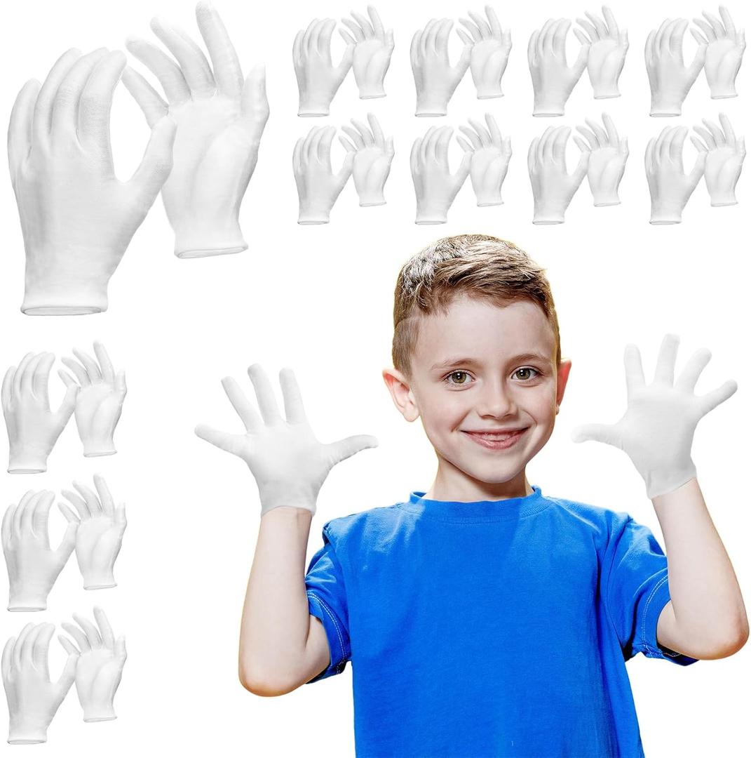 Ramede 24 Pairs Eczema Gloves for Kids Eczema Sleeves Moisturizing Gloves White Cotton Gloves Washable and Reusable Overnight Dry Hands for Kids 3-10 Years(X-Small)