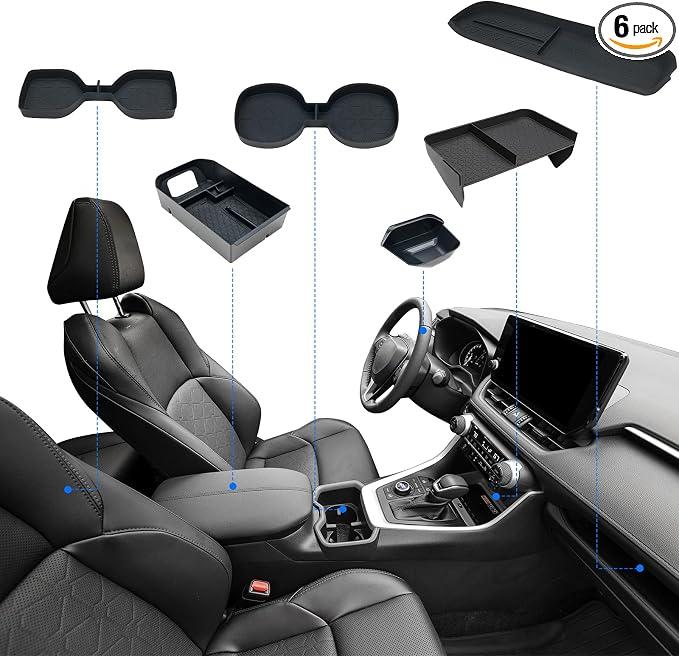 ELECFRESH 6PCS Center Console Organizer Tray for 2025 2024-2019 Toyota RAV4 Accessories, Armrest Storage Box, Driver Storage Drawer, Passenger Storage Mat Console Cup Holder Inserts for Toyota RAV4 2019-2025