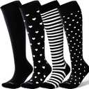 LEVSOX Viscose Made from Bamboo Compression Socks for Pregnant Women 20-30 mmHg Knee High Cute Mens Supports Socks for Travel (Medium, 4 Pair-mix4)