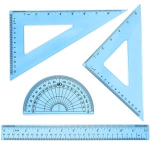 Coopay 12 Inch Math Geometry Tool Plastic Ruler Square Set Includes Straight Ruler, Triangles, Protractor for Student School Office Supplies (Blue)