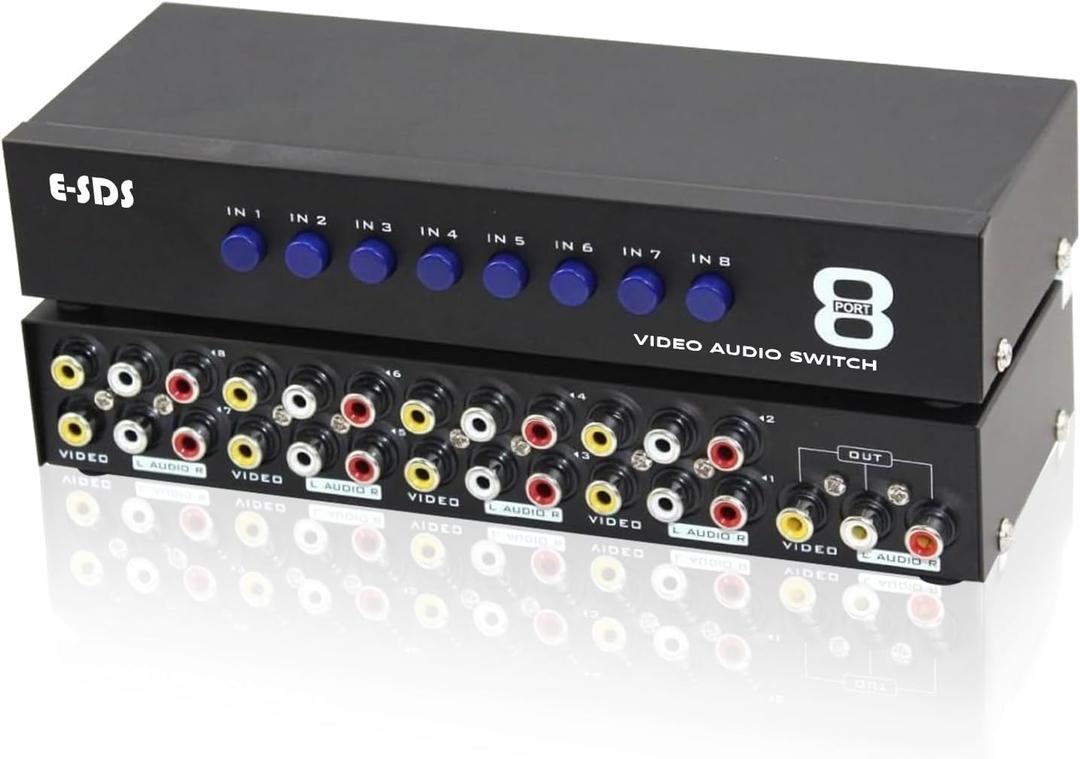 ESDS 8Way RCA Switch AV Switcher 8 in 1 Out Composite Video L/R Audio Selector Box for DVD STB Game Consoles