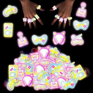 24PCS Video Handle Game Ring Light Glow in the Dark Light Up Gifts Gamer Birthday Party Decorations Supplies School Party Classroom Prizes