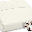 ROYALE LINENS 300 Thread Count 100% Long Staple Combed Cotton Fitted Sheet Twin - Super Soft Deep Pocket Bottom Sheet - Fitted Sheets Only - Elastic Sheets (Twin, Cream)