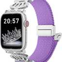 Braided Stretchy Bands with Magnetic Clasp for Apple Watch Band 40mm 38mm 41mm 42mm 44mm 45mm 46mm 49mm, Bling Crown Designer Soft Nylon Sport Solo Loop for iWatch Series 10 9 8 7 6 5 4 3 Ultra 2 1 SE (Light purple)