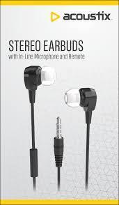 ACUSTIX STEREO EARBUDS WITH IN-LINE MICROPHONE AND REMOTE
