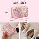 uekeboag Small Floral Quilted Cotton Makeup Pouch for Women and girls,Coquette Quilted Toiletry Bag,Cute Aesthetic Mini Bag, Kawaii Travel Cosmetic Bags(A-Pink Little Flower)