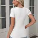 Women's Short Sleeve Tops Casual Scoop Neck Ribbed Knit Slim Fitted Basic Tee Shirts 2025 Summer Trendy Outfits (White, M)
