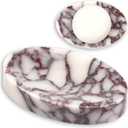 LWAMS Stone Marble Soap Dish - Oval Decorative Soap Bar Tray for Bathroom Sink Shower, Marble Sponge Holder for Kitchen Countertop