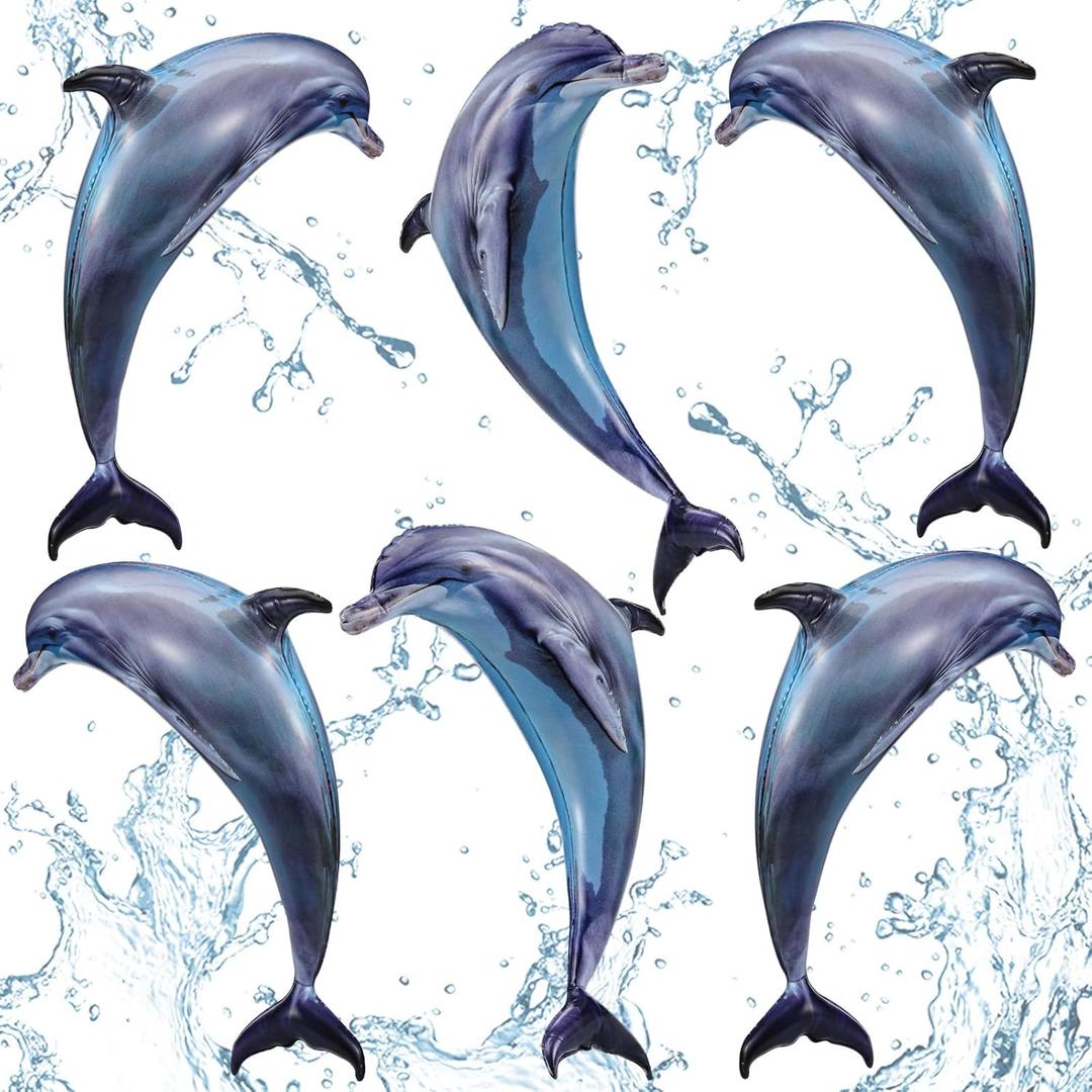 Leyndo 6 Pcs 23.6 Inch Summer Inflatable Dolphin Pool Balloons Large Inflatable Dolphin Pool Birthday Party Decorations Animal Float Ornament for Birthday Party Favors Supplies Gift