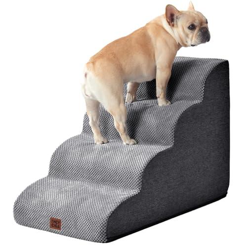 EHEYCIGA Curved Dog Stairs Ramp for High Beds 19.7" H, 4-Step Dog Steps for Small Dogs and Cats, Pet Stairs for High Bed Climbing, Non-Slip Balanced Pet Step Indoor, Grey