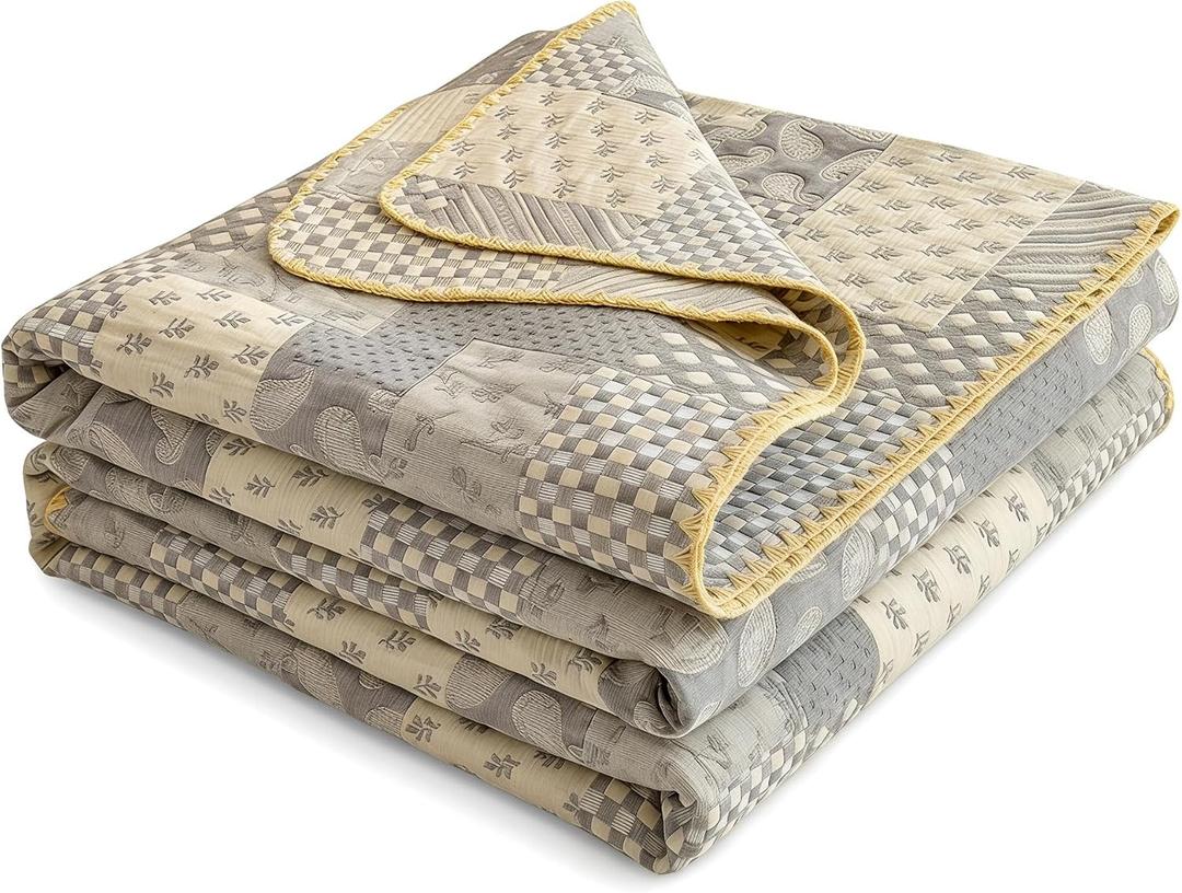 100% Cotton Muslin Blanket King Size 4-Layer Gauze Quilted Lightweight Breathable Cooling Blanket for Adults, Soft Summer Bed & Couch Cover All Season (Gray, King 90 * 104 in), King 90"X104"