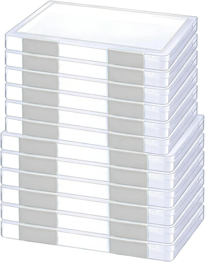 LonlyEagle 12 Pcs Clear A4 File Portable Project Case, Plastic Storage Box for 8.5" x 11" Letter Paper, Scrapbook Paper Storage Boxes Documents Magazines Holder