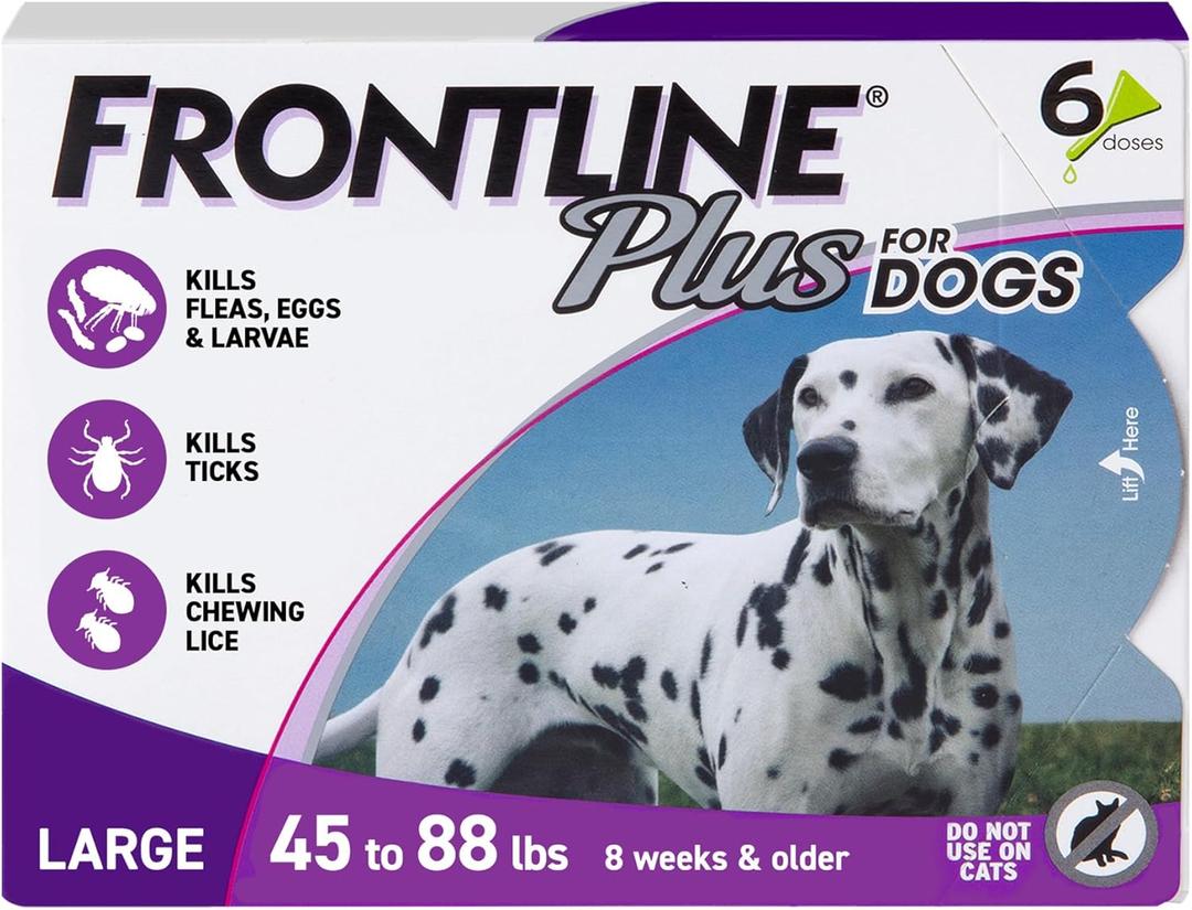 Frontline Plus for Dogs Large Dog (45 to 88 pounds) Flea and Tick Treatment, 3 Doses