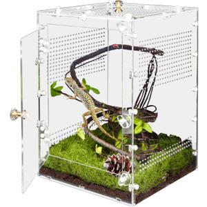 Reptile Enclosure 10 Gallon for Crested Gecko, Lizard, Bearded Dragon, SnakesFrogs, Large Spiders, Acrylic Reptile Tank Feeding Terrarium with Front & Top Opening Doors and Vent Holes - 12"*12"*18"