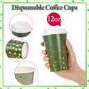 Jingmore 100 Set 12oz Green Gold Dot Paper Cup Sparkly Gold Foil Disposable Cups with Lids and Straws Green Gradient Cup for Hot Cold Coffee Juice for Wedding Bride Shower Party Supplies