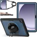 ZenRich Case for Samsung Galaxy Tab A9 Plus / A9+ 5G 11" 2023 (SM-X210/X216/X218),Heavy Duty Shockproof Protective Case with 360 Rotating Kickstand Hand & Shoulder Belt for Galaxy Tab A9 Plus 11 inch (navy blue-slim hard case)