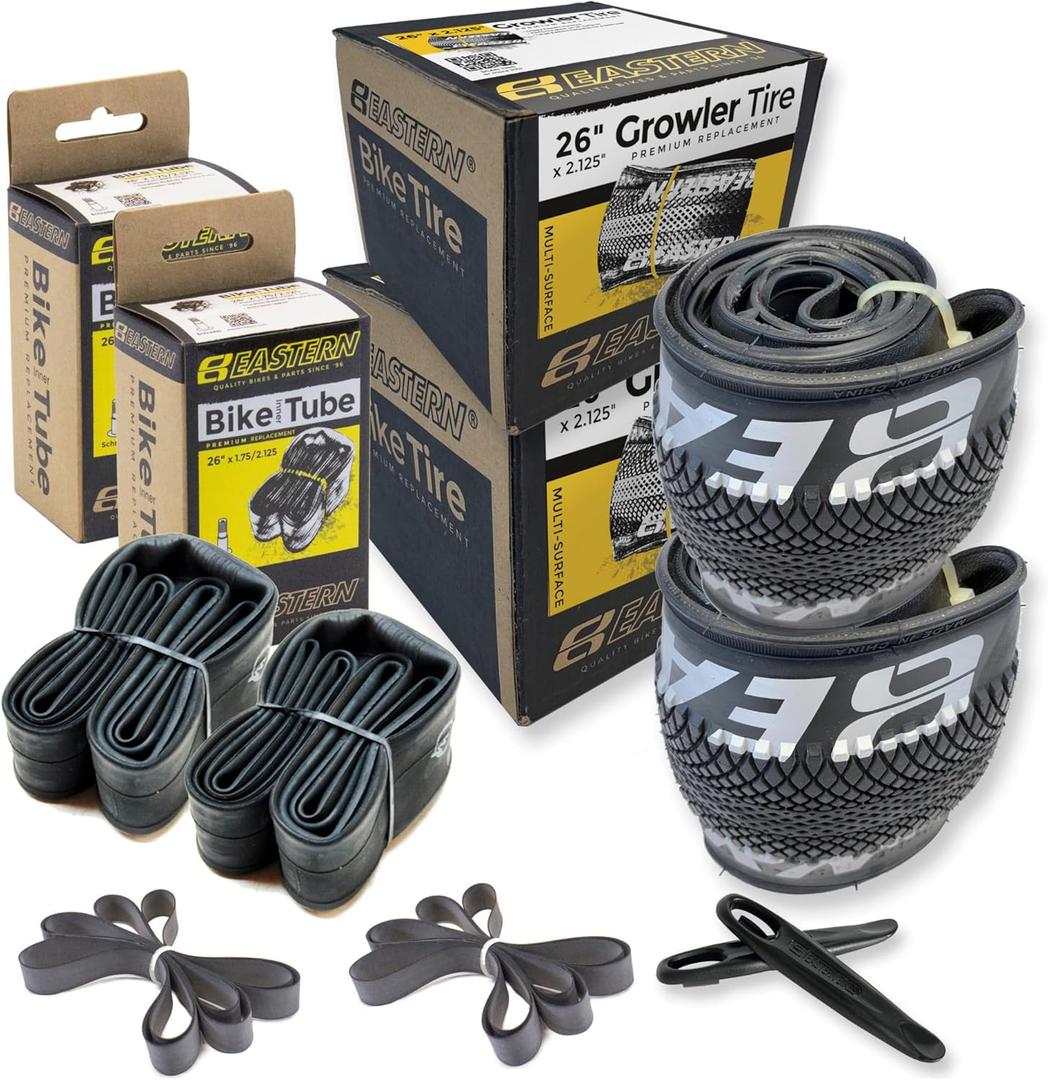 Growler Tire 26 x 2.125 Inch Tire Replacement Kits with or Without Inner Tubes. Includes Tools. Fits Bicycles with 26 x 1.75 or 26 x 2.125 Rim or Wheels. (Silver Logo)
