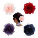 Cinaci 4 Pack Chiffon Big Rose Flower Bow Plastic Hair Claw Clips Barrettes Clamps Ponytail Holder Buns Chignon Holder Accessories for Women Girls (Pink, Wine Red, Purple and Navy)