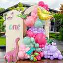 Pink Dino Balloon garland arch kit with Pastel Pink Purple Teal and Foil Dinosaur balloon for dinosaur Theme Party Decorations for Girl (Pink Purple Teal)