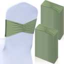 Moukeren 50 Pcs Spandex Chair Sashes Bows Stretch Chair Bands Slider Sashes Elastic Ties Ribbon Covers for Wedding Party Events Ceremony Birthday Banquet Decorations (Sage Green)