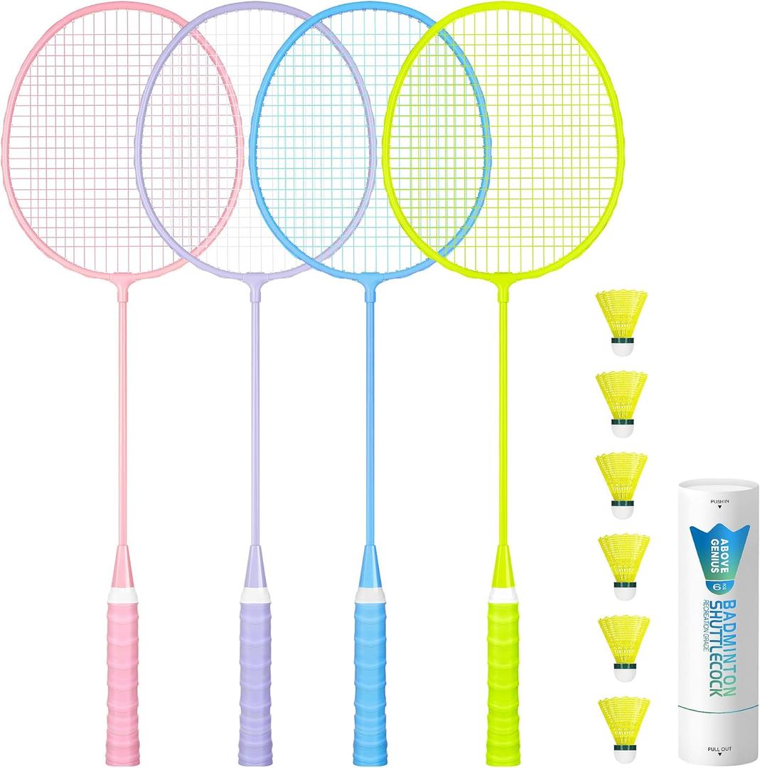 AboveGenius Badminton Rackets Set, Lightweight Badminton Set Includ 4/6 PCS Rackets, 6 Birdies, Outdoor Backyard Games, Racquets for Adults, Teens, Family Beginner