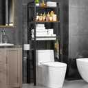 Over The Toilet Storage with X Shape Side Guardrail, 3-Tier Over Toilet Storage Rack with Drain Basket, Freestanding Bathroom Organizer for Balcony Laundry, Vintage Brown