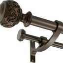 Double Curtain Rod, 1 inch Window Telescoping Drapery Double Rod 144 to 164 Inches (12-13.6 Feet), Classical Ball Finials,Premium Aluminum Brackets,Antique Bronze