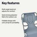 Amazon Basics Outdoor Lounge Chair, Foldable Design with Multi-Angle Backrest, Quick-Drying Polyester, Portable with Carry Strap, Grey