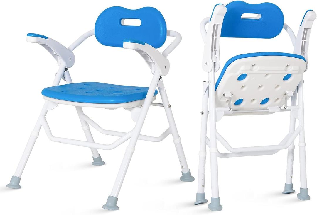 Foldable Upgraded Shower Chair with Armrests and Back, Heavy Duty Folding Bathtub Chair with Thicker Shower Seat for Elderly, Handicap, Disabled, Seniors & Pregnant, Supports Up to 400 lbs. (Blue)