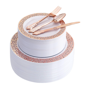 Supernal 300pcs Rose Gold Plastic Dinnerware Set, Including 60 Dinner Plates, 60 Salad Plates, 60 Forks, 60 Knives, 60 Spoons