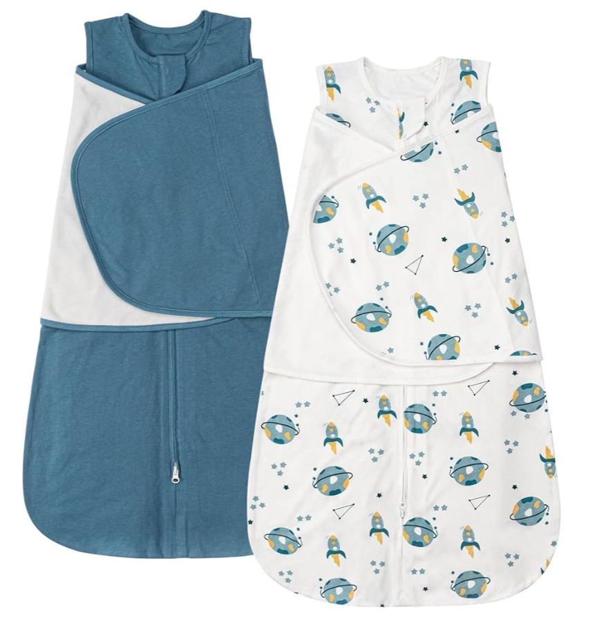 ZIGJOY Sleep Sack Swaddle 0.5 TOG Baby Wearable Blanket 100% Cotton Baby Swaddle Blanket for Newborns 6-12 Months for Boy Girl, Blue&Space
