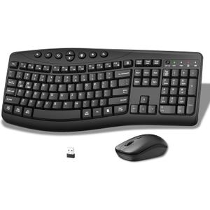 Wireless Keyboard and Mouse Combo, 2.4G Full Size Quiet Ergonomic Curved Keyboard for Natural Typing, 3-Level DPI Adjustable Silent Mouse for Windows, Mac OS, Desktop/Laptop/Office and Home (Black)