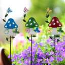 Stargarden Decorative Garden Stakes, 3 Pack Mushroom Lawn Ornaments Metal Garden Stakes, Colorful Yard Art for Garden, Lawn, Porch