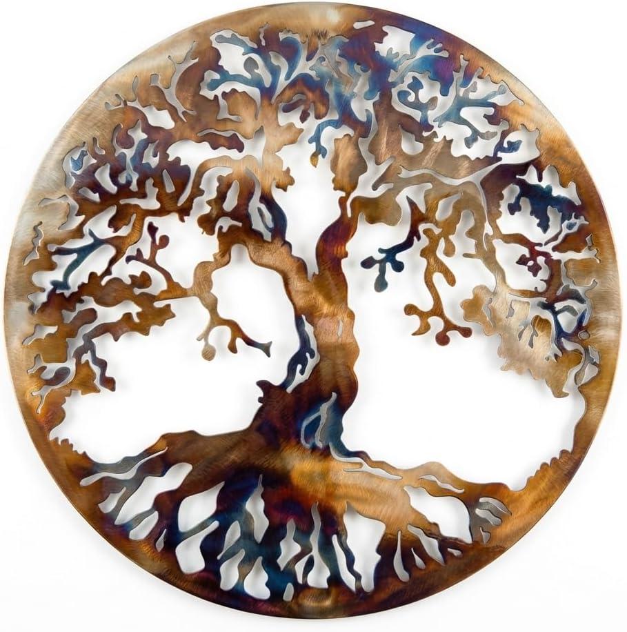 Tree Of Life Metal Art Wall Decor, 23.5 inches, Heat Colored
