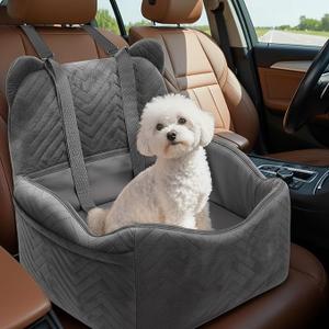 Anywish Dog Car Seat for Small/Medium Dogs Up to 30 lbs, Memory Foam Dog Booster Car Seats with Waterproof PU Cover, Pet Seat with Storage Pockets & 2 Safety Belt for Travel(Grey)