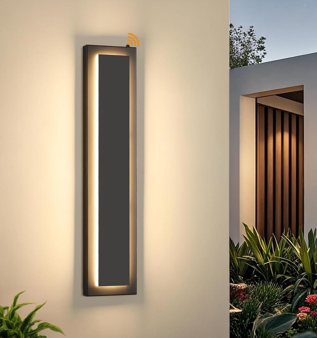 23.6'' Dusk to Dawn Outdoor Sconce Lights Black Exterior Lighting Fixtures | 3000K, Built-in LED Modern Front Porch Light, IP65 Waterproof Hardwired Sensor Outside Wall Lights for House Garage, 1 Pack