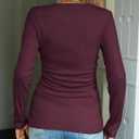 CiCiBird Women's V Neck Long Sleeve Blouse Lace Patchwork Slim Fit T Shirt Casual Fall Clothes (Purple, M)