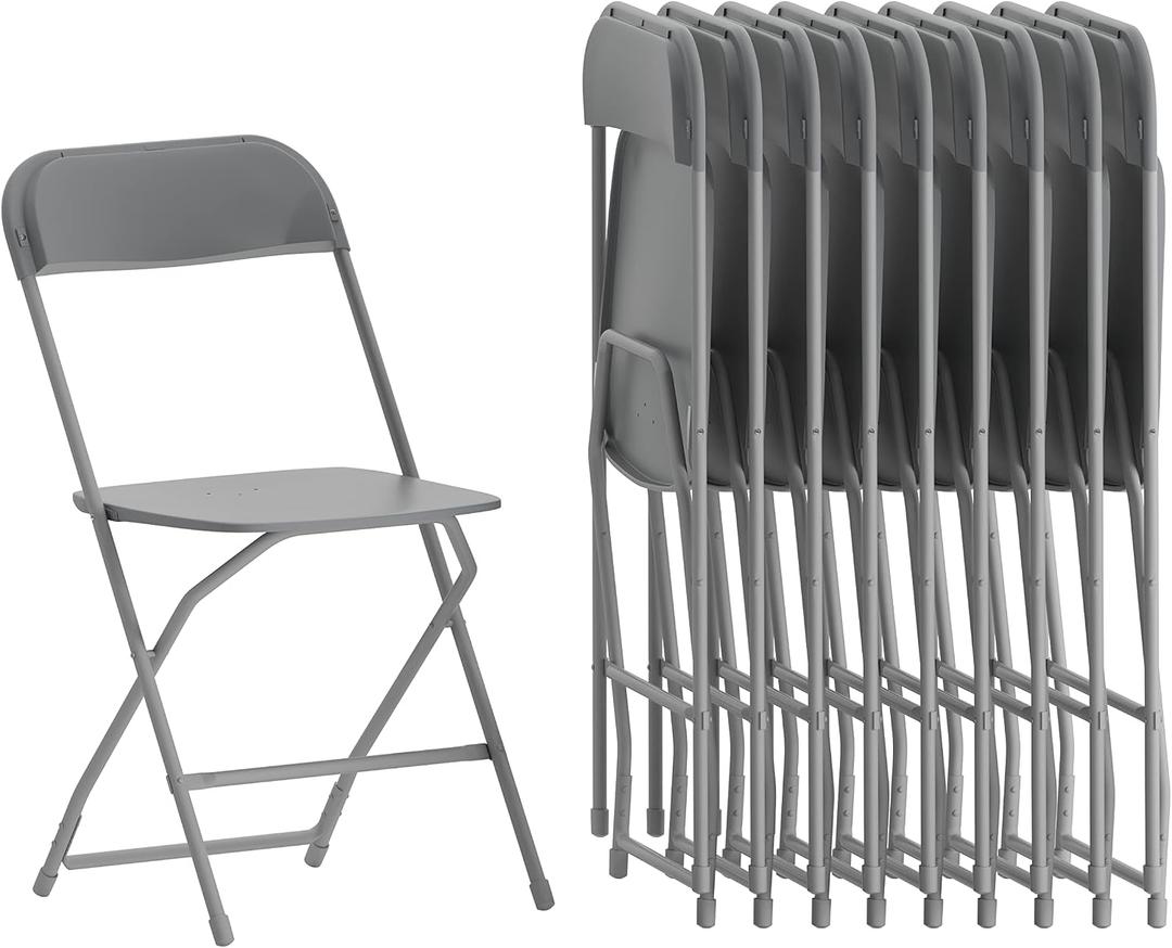Flash Furniture Hercules Series Plastic Folding Chairs for Parties and Weddings, Stackable Commercial Event Seats, Set of 10, Gray