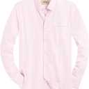 Alimens & Gentle Mens Solid Oxford Shirt Long Sleeve Dress Shirt Work Casual Button Down Shirts with Pocket (Pink, M)