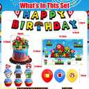 42pcs Super Brother Birthday Party Decorations Includes Cake Toppers,Cupcake Toppers, Banner, Backdrop, Balloons - Super Game Theme Party Supplies Set for Boys Girls