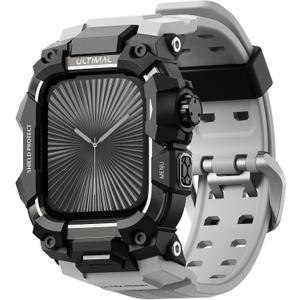 ULTIMAL Rugged Case with Band for Apple Watch 46mm,Compatible with Apple Watch Series 11/10, Military Grade Shockproof Bumper Cover for iWatch Tactical Band Men (46mm,Grey)