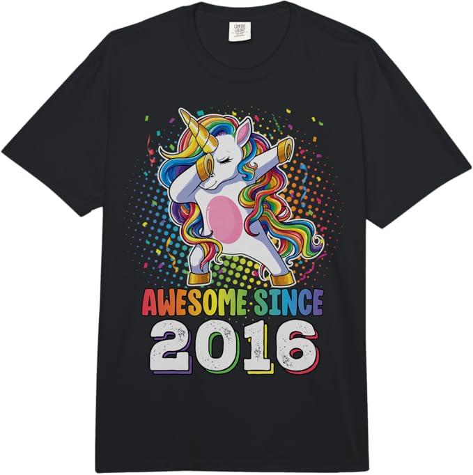 Awesome Since 2016 Girls Boys Dabbing Unicorn Birthday T-Shirt, XS