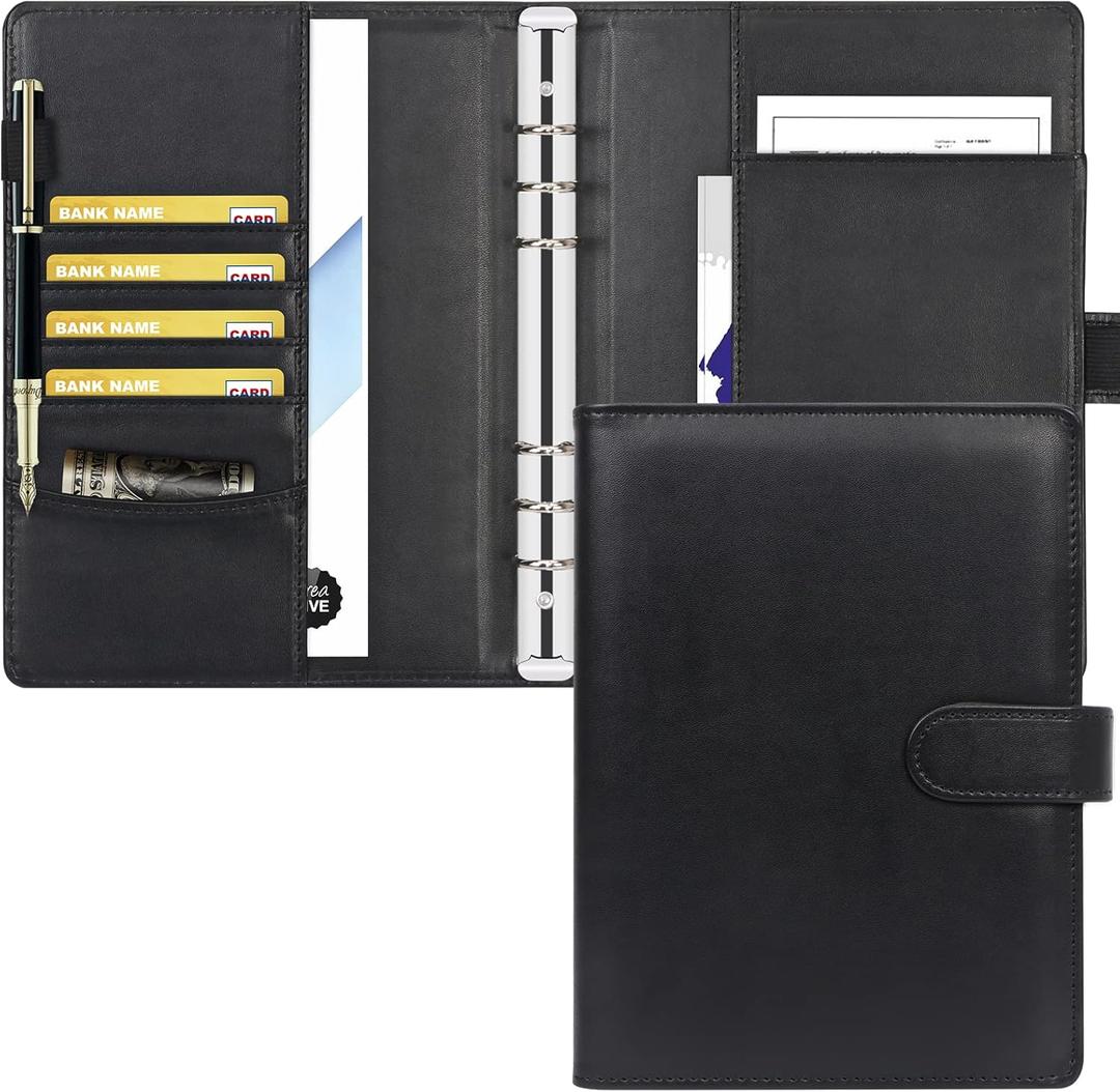 Toplive A5 Binder 6 Ring Loose Leaf Personal Planner Binder Cover Matte Black Business Portfolio Folder for Interview, Conference,6 Ring A5 Binder