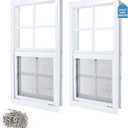 2 Pack Shed Window 12"X18" White Flush Mount Household Windows with Tempered Glass and Fiberglass Screen for Shed Chicken Coop Playhouse and Garage