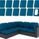 hyha 12Pcs Patio Cushion Covers, Stretch Outdoor Couch Cushion Covers, Washable Outdoor Chair/Sofa Slipcovers for Patio Furniture Cushions Protector with Elastic Bottom(Peacock Blue,Cover Only)