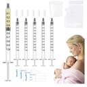 Colostrum Collector Kit Include 50pcs 1ml Sealed Breast Milk Collector No Needle Colostrum Syringes 5 Breastmilk Storage Bags and 1 piece 30 ml measuring cup with 50 Stickers