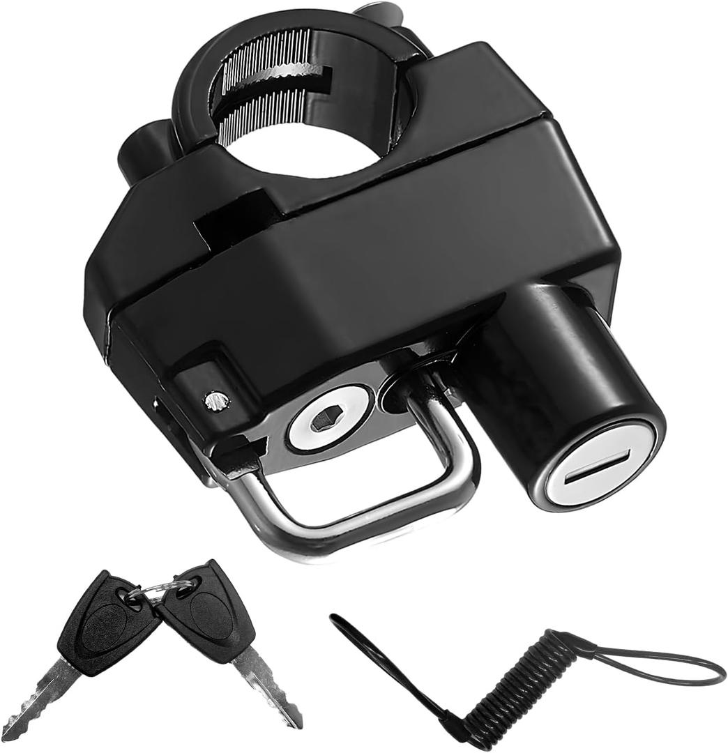 2 PCS Motorcycle Helmet Lock, Anti-Theft Security Aluminum Alloy Handlebar Locks with 2 Keys, Tamper-Proof Safety Helmet Holder Hook for Motorcycles ATVs Dirt Bikes Scooters (Lock+Cable)