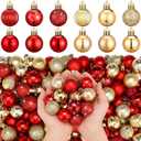 Shappy 216 Pcs Mini Christmas Ball Ornament 1.18 Inch Small Christmas Tree Decorations 6 Styles Shatterproof Xmas Ball with Hanging Loop for Holiday Party Wreath Xmas Tree(Red, Gold)